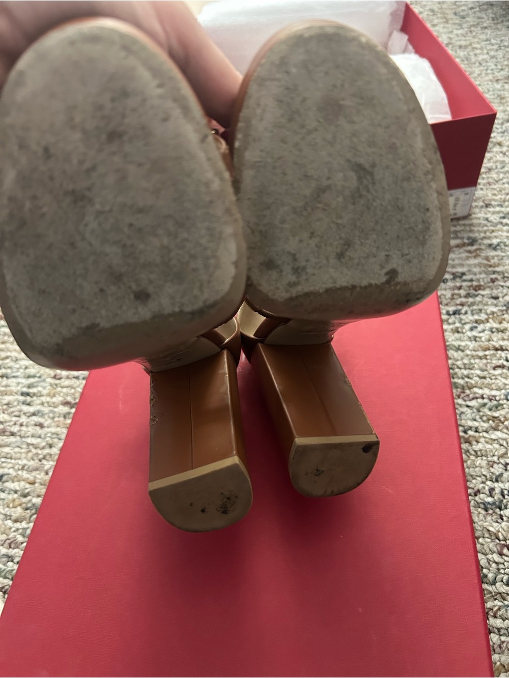 Valentino Brown Leather High Block Heel Sandals - Picture 11 of 12